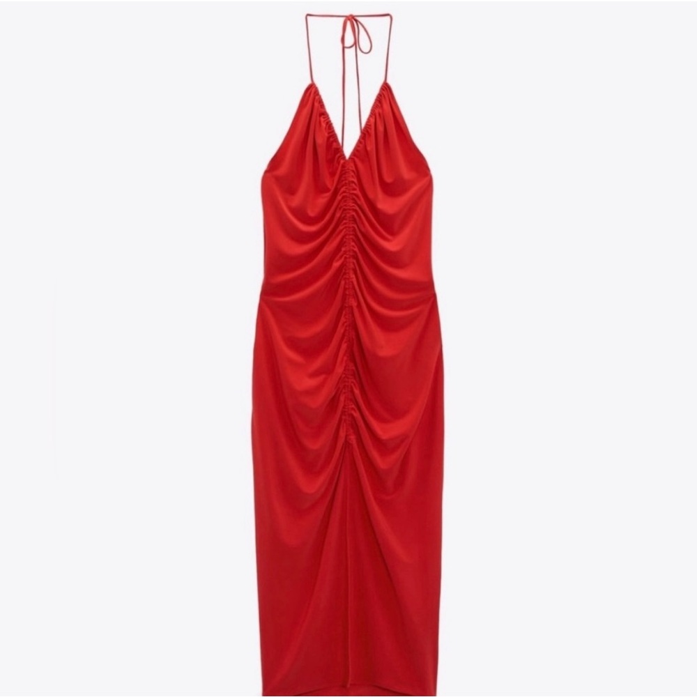 ZARA Ruched Red Cocktail Dress